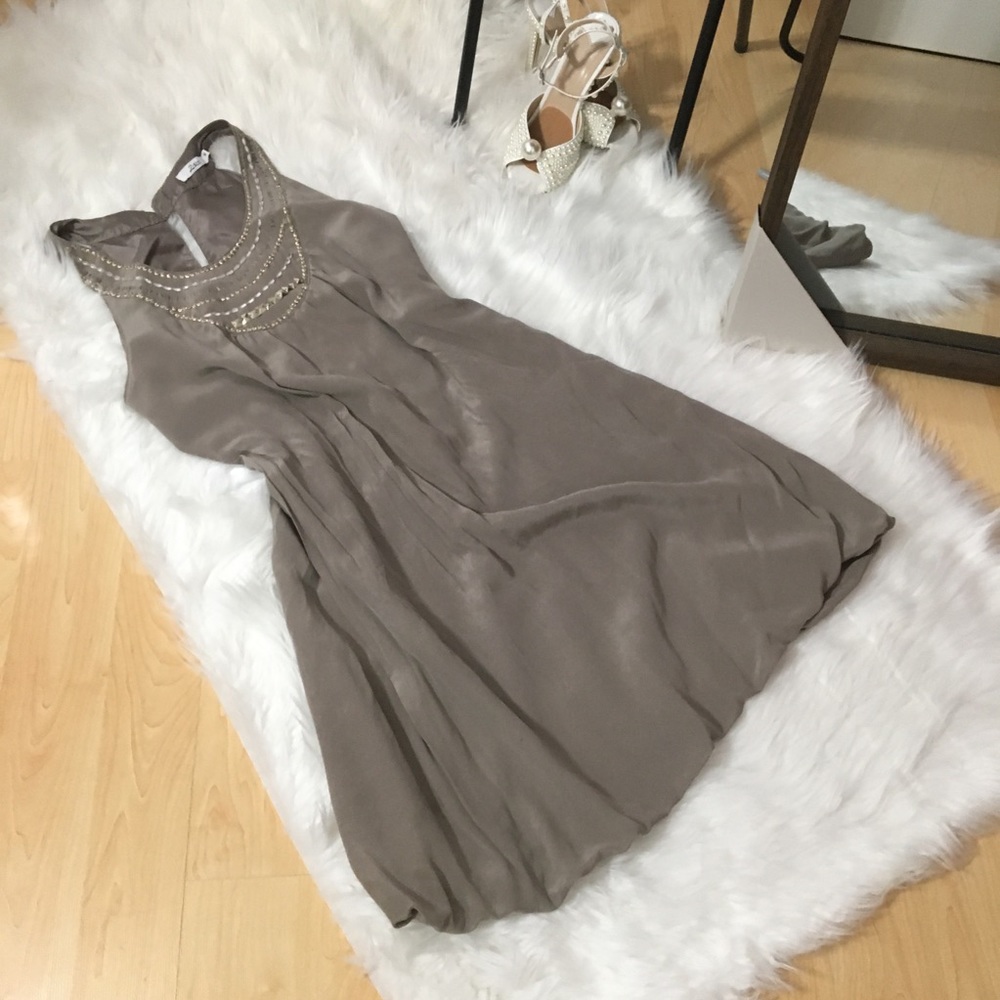 Brown boho bubble dress with sequin embellishments